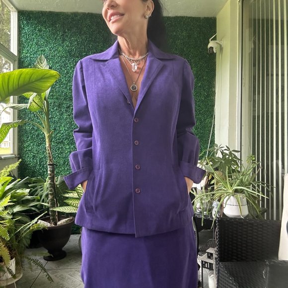 70s DARK PURPLE Ultra Suede Skirt Suit Matching Set Jacket - Picture 7 of 9